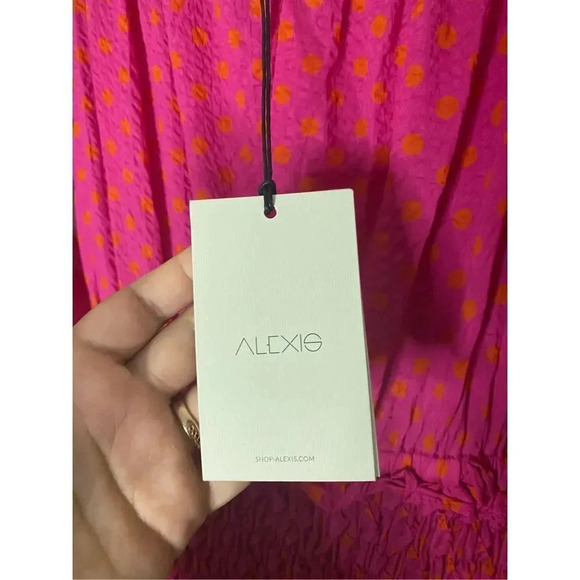 Alexis Thalssa Off The Shoulder Shirred Maxi Dress Fuchsia Dot - Picture 10 of 10